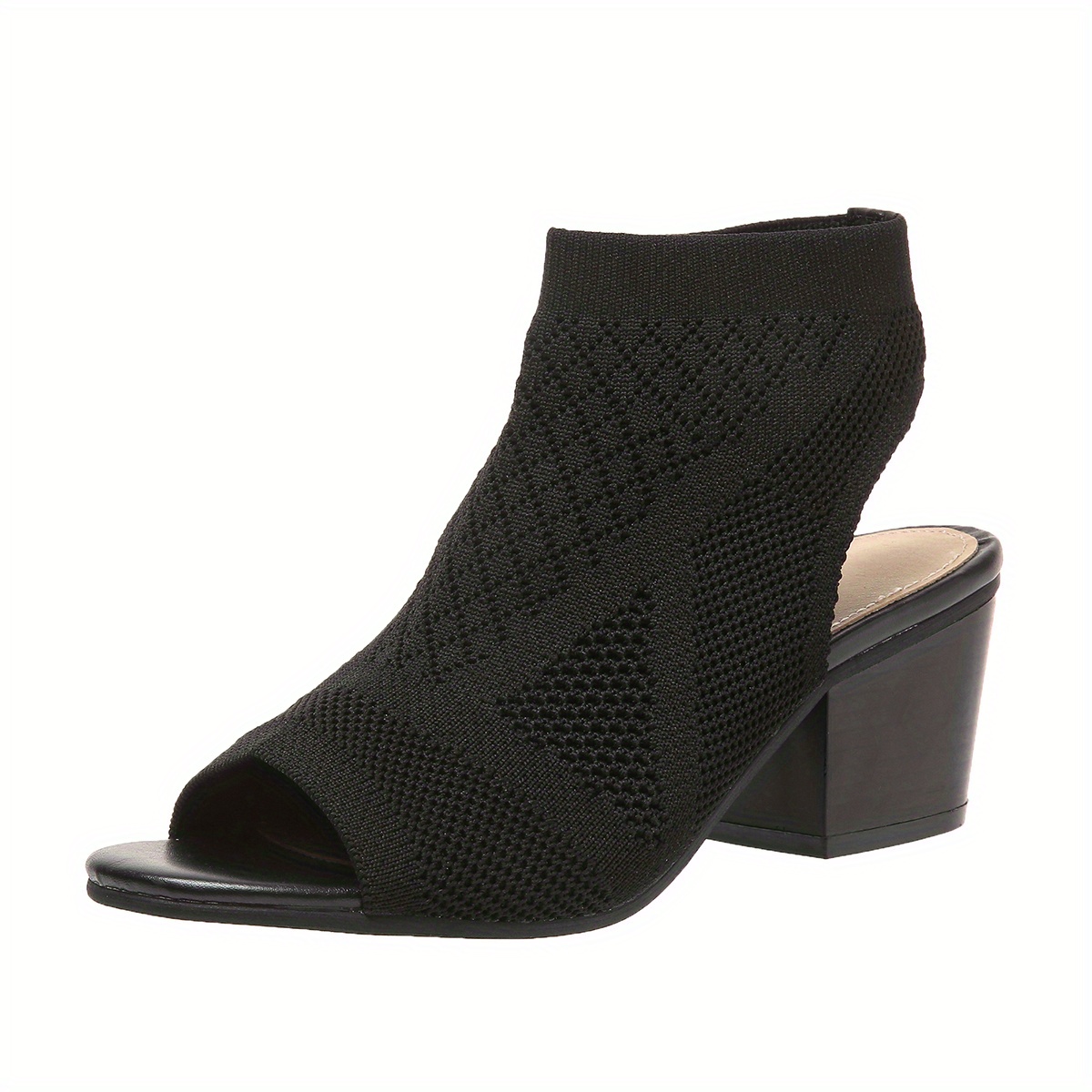 womens chunky heeled sandals knitting peep toe slip on slingback low heels fashion fabric sandals details 5