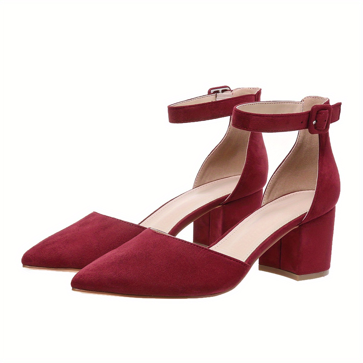 womens dorsay chunky mid heels solid color pointed toe ankle strap sandals versatile fashion sandals details 2