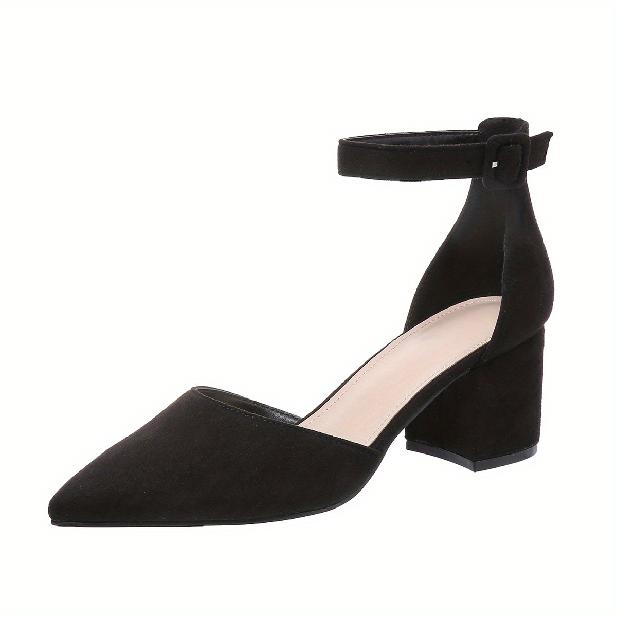 womens dorsay chunky mid heels solid color pointed toe ankle strap sandals versatile fashion sandals details 14