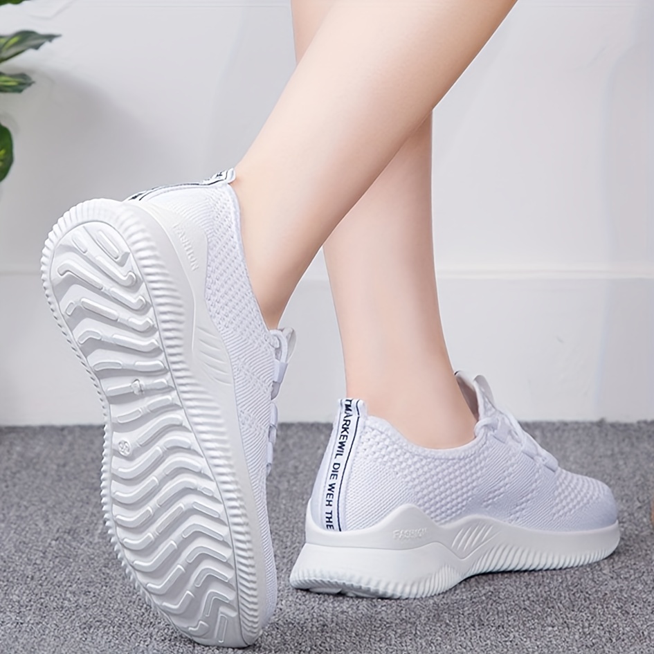 womens solid color knitted sneakers lace up breathable platform comfy sporty trainers versatile low top running shoes details 7