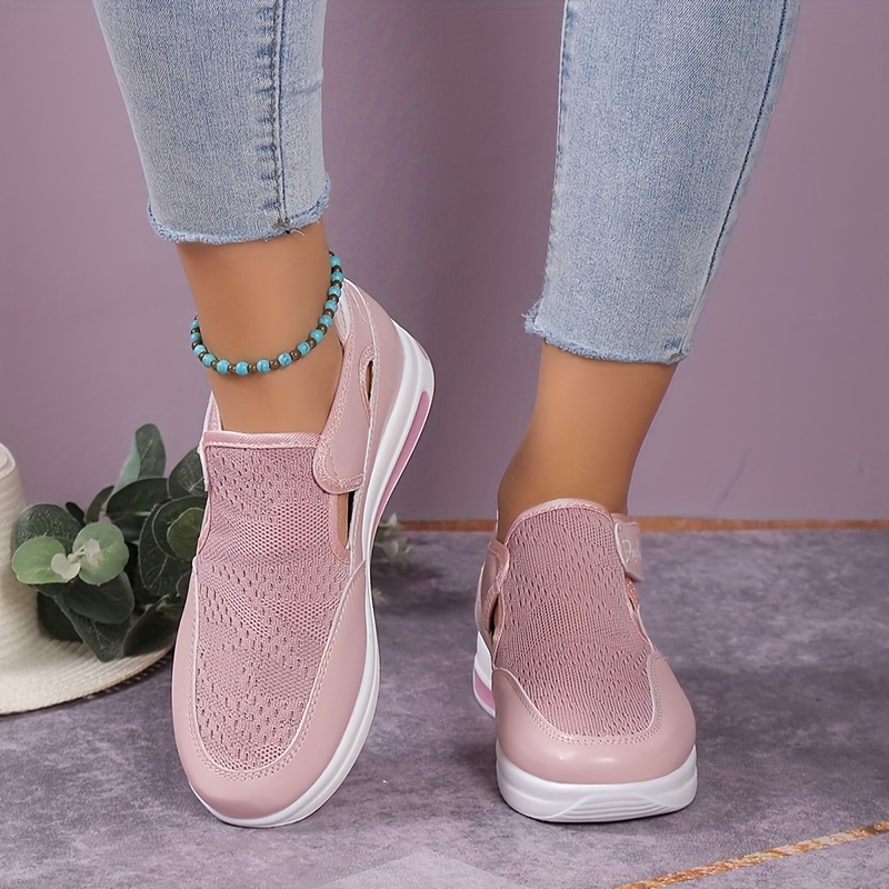 womens knitted sports shoes breathable round toe cut out chunky shoes casual outdoor walking shoes details 4