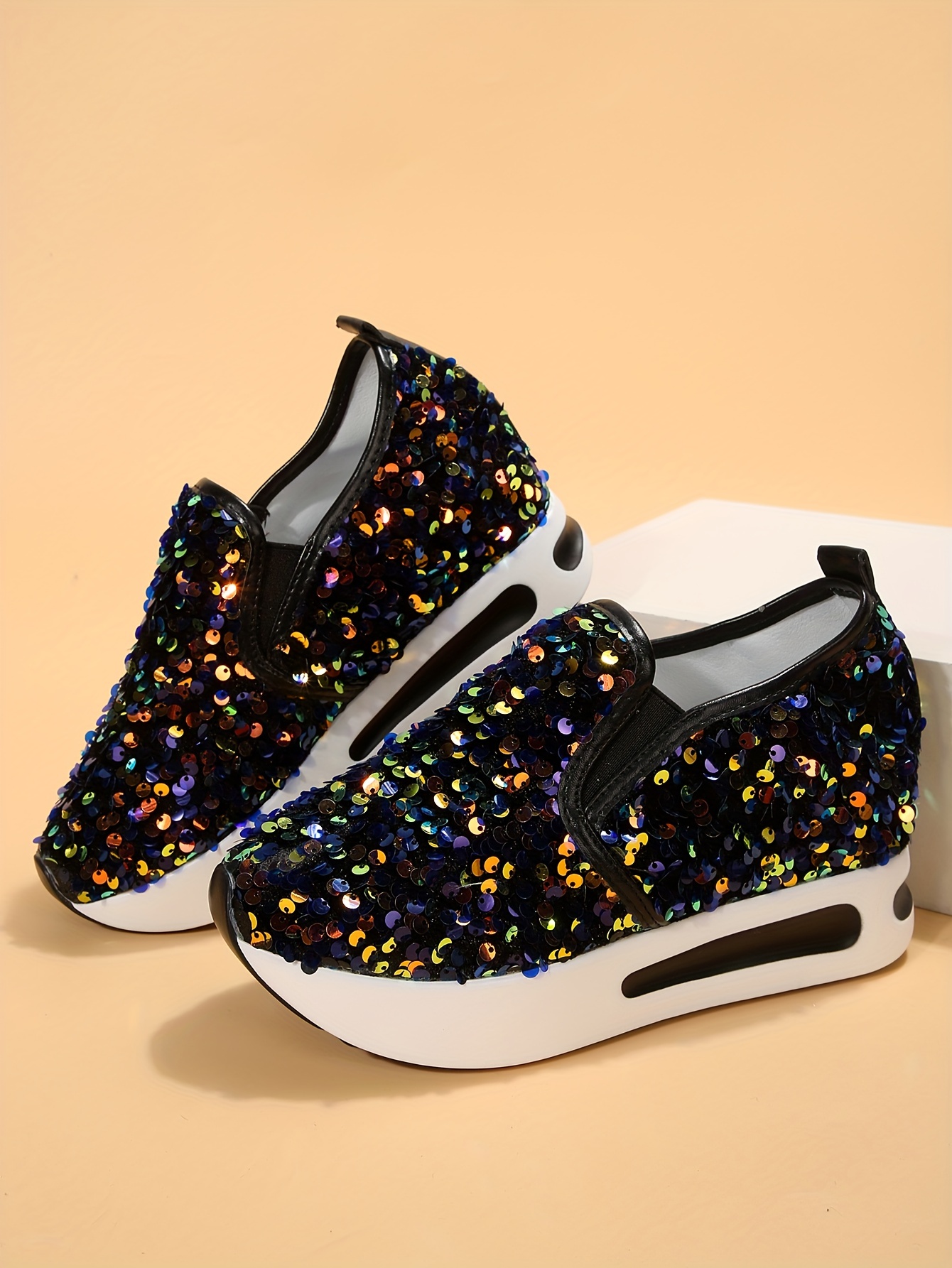 womens sequins platform sneakers casual low top slip on wedge sports shoes fashion walking trainers details 25