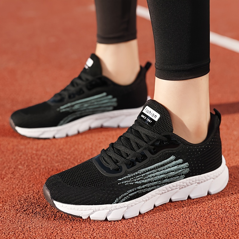 womens solid color casual sneakers lace up comfy breathable soft sole shoes lightweight low top running shoes details 1