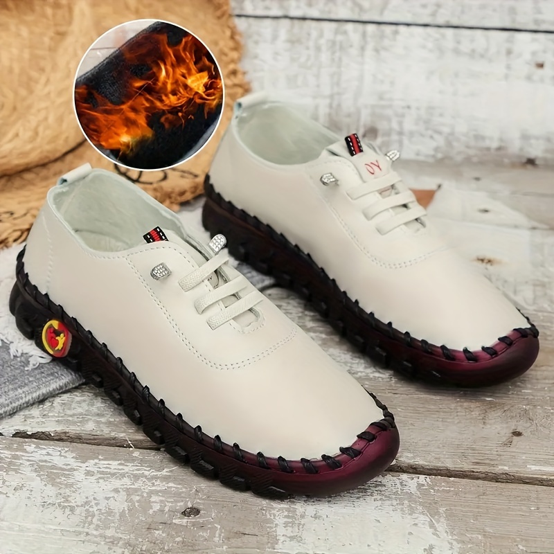 womens solid color casual sneakers slip on thermal lined flat plush shoes lightweight low top daily shoes details 0