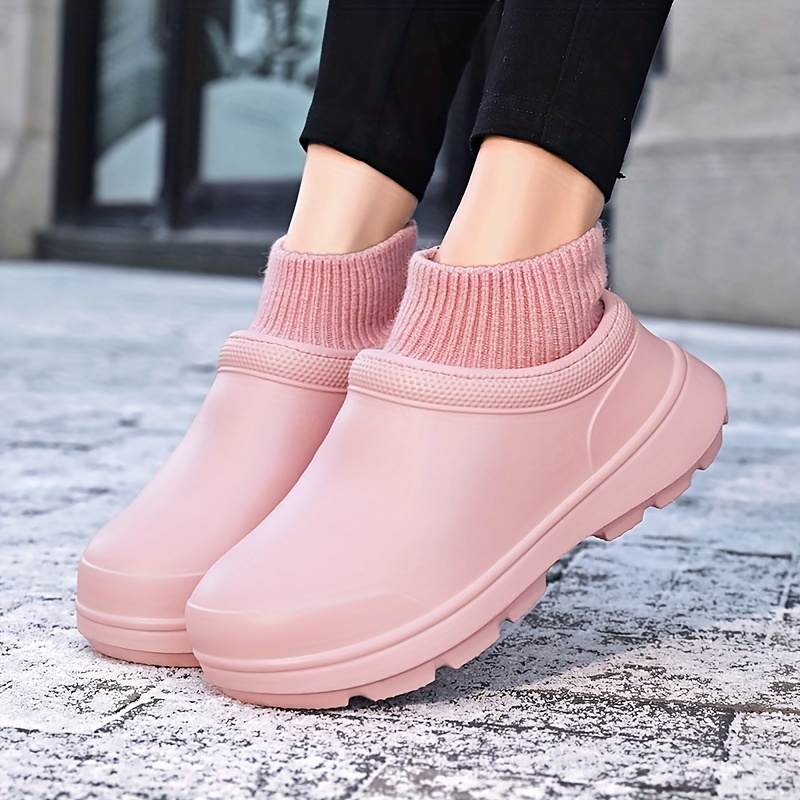 womens knit stitching chef work shoes solid color waterproof slip on shoes outdoor garden work shoes details 11