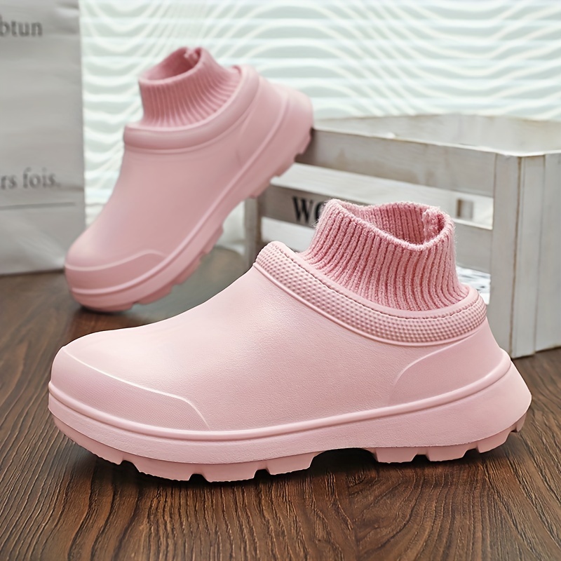womens knit stitching chef work shoes solid color waterproof slip on shoes outdoor garden work shoes details 13