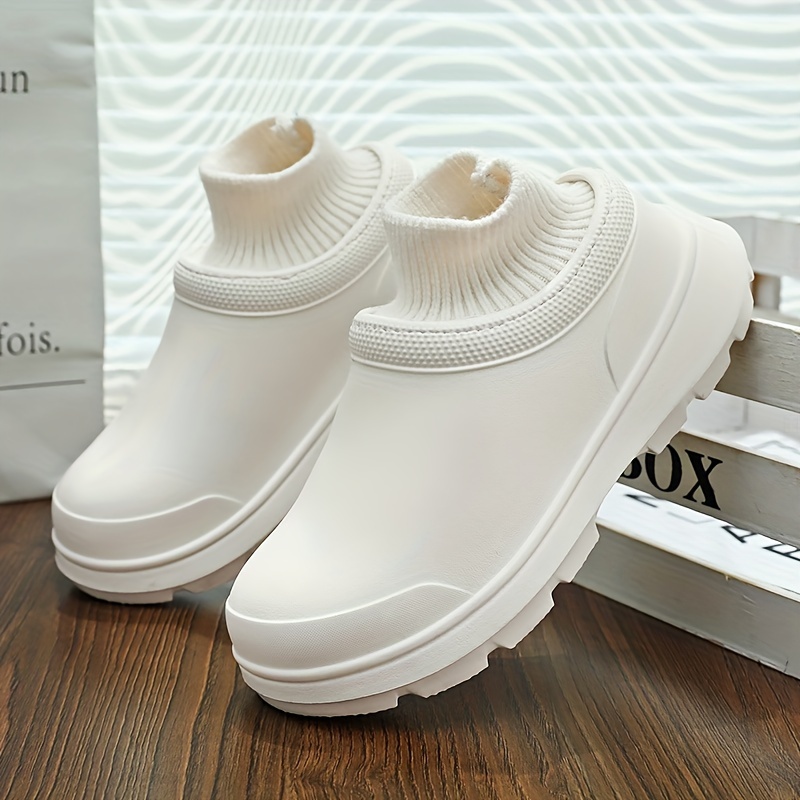 womens knit stitching chef work shoes solid color waterproof slip on shoes outdoor garden work shoes details 15