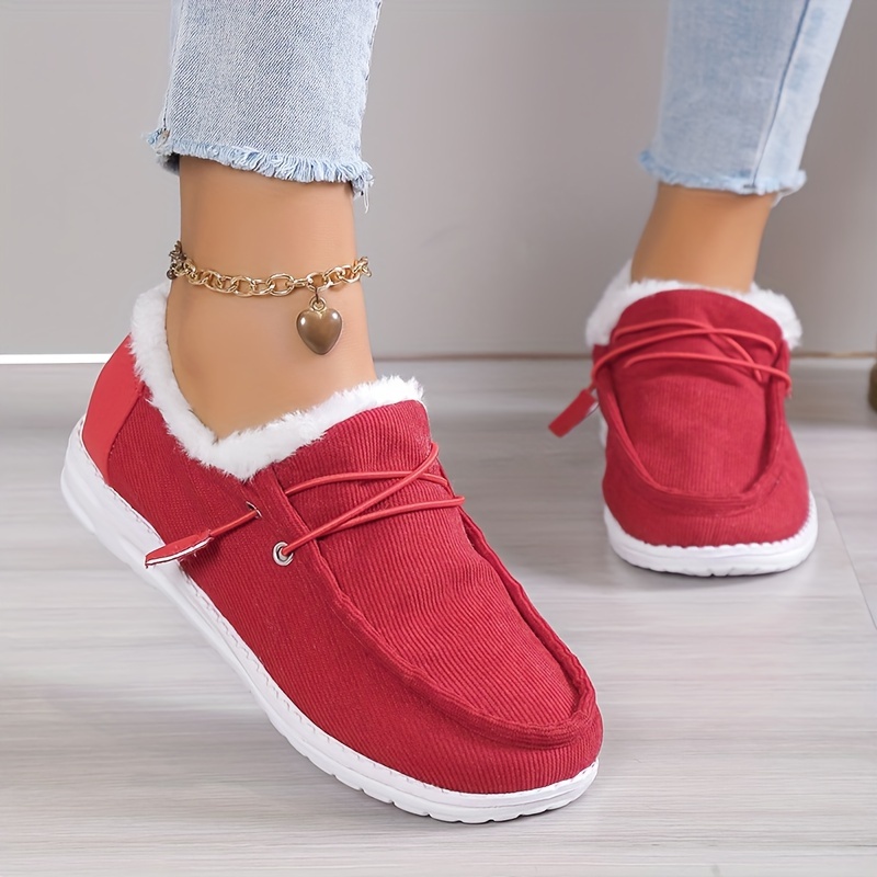 womens solid color boots slip on round toe low top velvet warm fluffy non slip soft sole shoes winter comfy shoes details 9