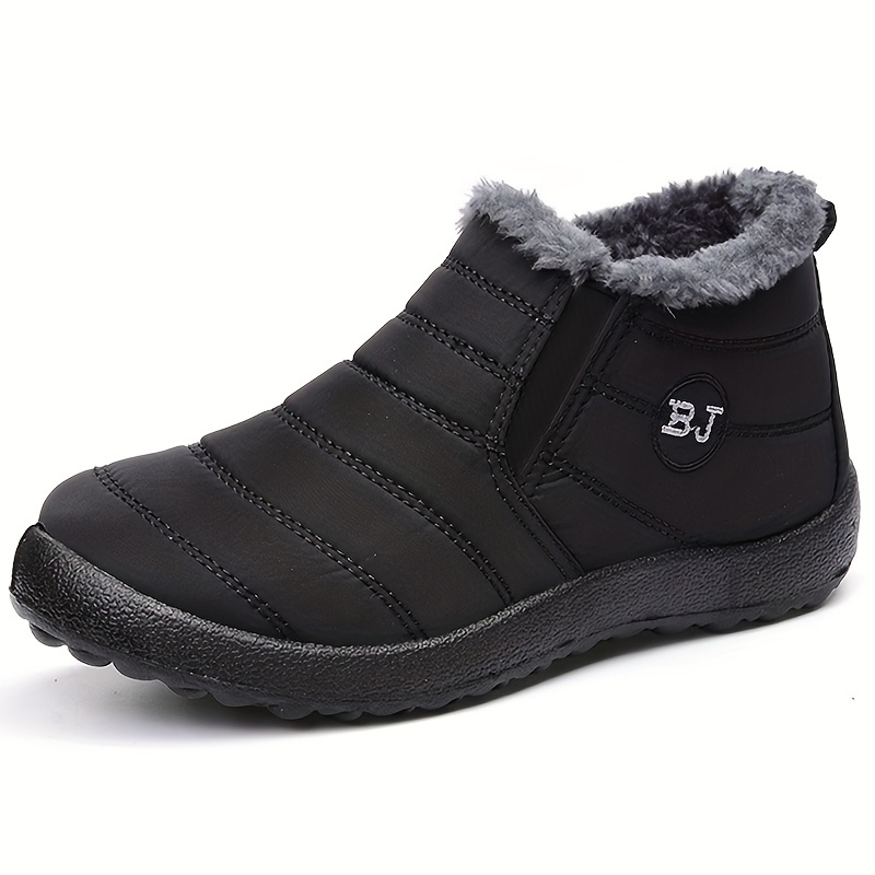 womens fleece lining snow boots waterproof slip on thermal ankle boots winter warm plush short boots details 7