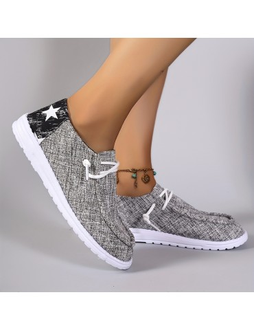 Women's Star Pattern Canvas Shoes, Casual Lace Up Outdoor Shoes, Lightweight Low Top Sneakers