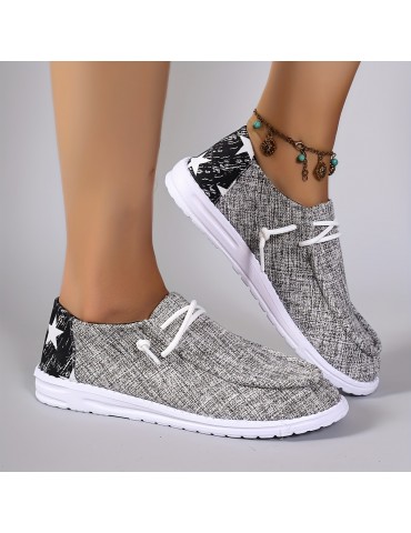 Women's Star Pattern Canvas Shoes, Casual Lace Up Outdoor Shoes, Lightweight Low Top Sneakers