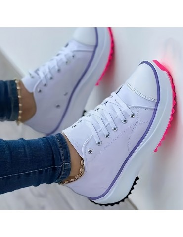 Women's Solid Color Trendy Sneakers, Lace Up Soft Sole Platform Casual Walking Shoes, Versatile Low-top Canvas Shoes