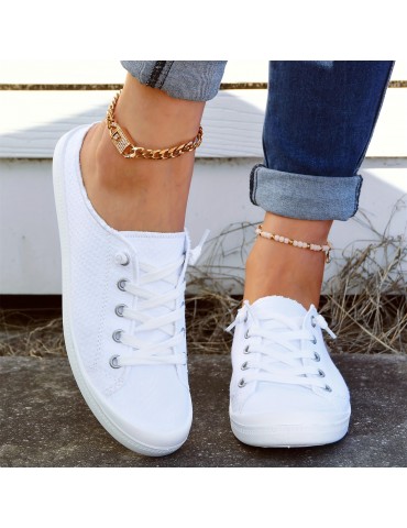 Women's Flat Canvas Shoes, Casual Lace Up Slip On Low Top Casual Shoes, Outdoor Sports Walking Shoes