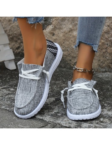 Women's Casual Low Top Canvas Shoes, Lightweight Round Toe Lace Up Sneakers, Comfy Non Slip Walking Shoes