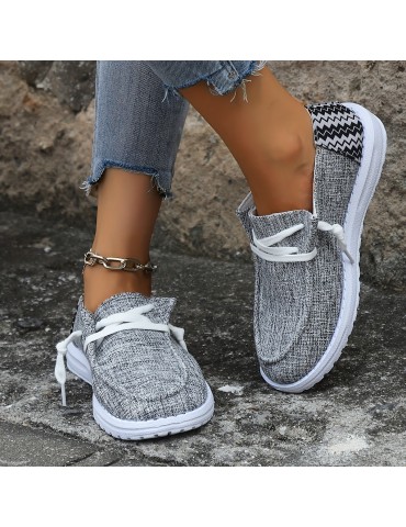 Women's Casual Low Top Canvas Shoes, Lightweight Round Toe Lace Up Sneakers, Comfy Non Slip Walking Shoes