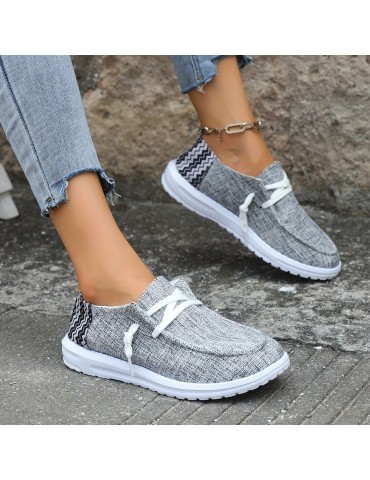 Women's Casual Low Top Canvas Shoes, Lightweight Round Toe Lace Up Sneakers, Comfy Non Slip Walking Shoes