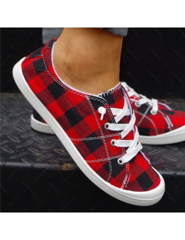 Women's Plaid Pattern Sneakers, Low Top Lace Up Flat Canvas Shoes, Casual & Comfortable Walking Shoes
