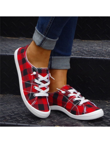Women's Plaid Pattern Sneakers, Low Top Lace Up Flat Canvas Shoes, Casual & Comfortable Walking Shoes