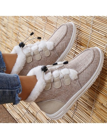 Women's High Top Canvas Shoes, Casual Lace Up Plush Lined Shoes, Comfortable Winter Shoes