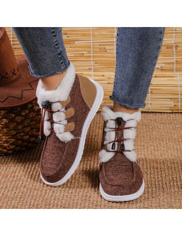 Women's High Top Canvas Shoes, Casual Lace Up Plush Lined Shoes, Comfortable Winter Shoes