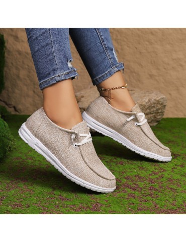 Women's Solid Color Canvas Shoes, Slip On Low-top Round Toe Flat Non-slip Lightweight Shoes, Versatile Comfy Shoes