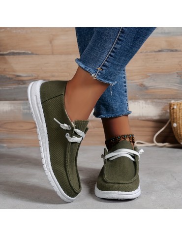 Women's Low Top Canvas Shoes, Round Toe Slip On Flat Loafers, Casual Walking Shoes