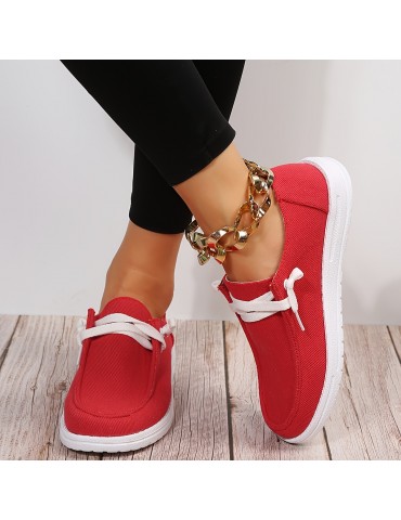 Women's Low Top Canvas Shoes, Round Toe Slip On Flat Loafers, Casual Walking Shoes