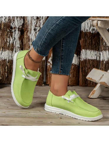 Women's Low Top Canvas Shoes, Round Toe Slip On Flat Loafers, Casual Walking Shoes