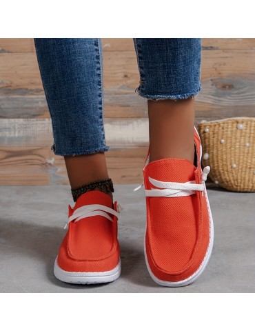 Women's Low Top Canvas Shoes, Round Toe Slip On Flat Loafers, Casual Walking Shoes