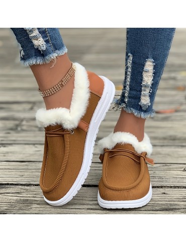 Winter Plush Lined Sneakers, Cozy & Warm Round Toe Flat Shoes, Winter Outdoor Walking Shoes