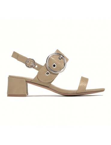 Women's Chunky Heeled Sandals, Solid Color Open Toe Metal Buckled Square Toe Comfy Sandals, Women's Fashion Footwear