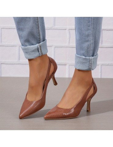 Women's Pointed Toe High Heels, Solid Color Cut-out Slip On Stiletto Heels, Versatile Dressy Pumps