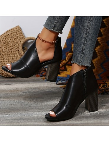 Women's Block Heeled Sandals, Fashion Peep Toe Side Zipper Pumps, Comfortable Summer Sandals