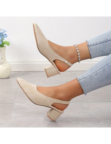 Women's Chunky Heeled Sandals, Comfy Pointed Toe Elastic Strap Slingback Shoes, Versatile Dress Low Heels