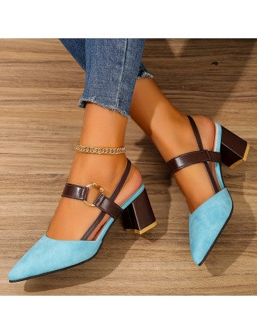 Women's Pointed Toe Block High Heel Sandals, Fashion Solid Color Slingback Shoes, Versatile Mid Heels
