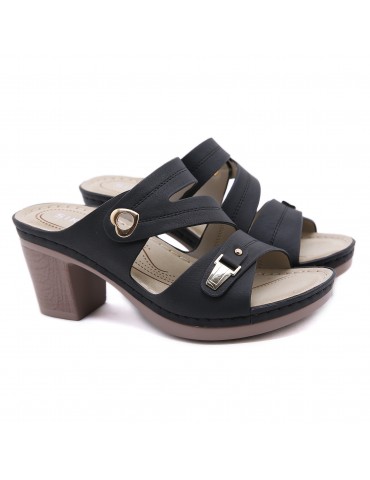 Women's Hollow Out Chunky Heeled Mules, Metal Buckle Seam Strap Open Toe Slip On Sandals, Women's Footwear