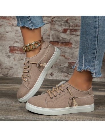 Women's Solid Color Sneakers, Casual Lace Up Outdoor Shoes, Women's Comfortable Low Top Shoes