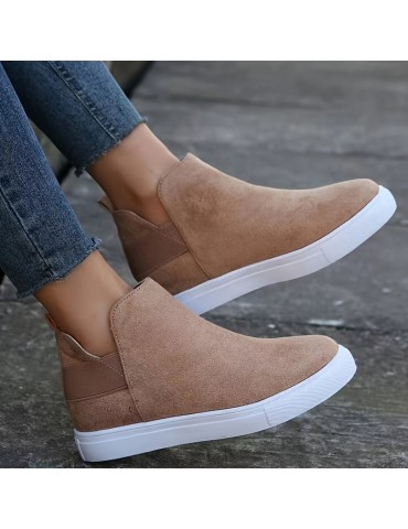 Women's Solid Color Trendy Sneakers, Slip On Comfy Flat Elastic Ankle Strap Daily Sheos, Lightweight Low-top Shoes