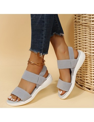 Women's Comfy Flat Sandals, Open Toe Elastic Strap Slip On Shoes, Casual Outdoor Beach Sandals