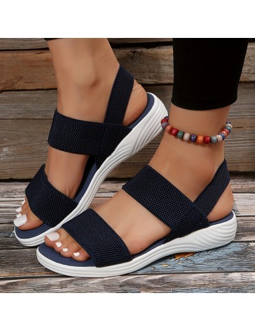 Women's Comfy Flat Sandals, Open Toe Elastic Strap Slip On Shoes, Casual Outdoor Beach Sandals