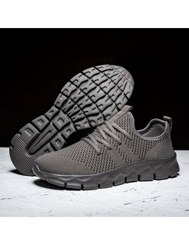 Women's Breathable Flying Woven Sneakers, Casual Solid Color Running Shoes, Lightweight Lace Up Athletic Shoes