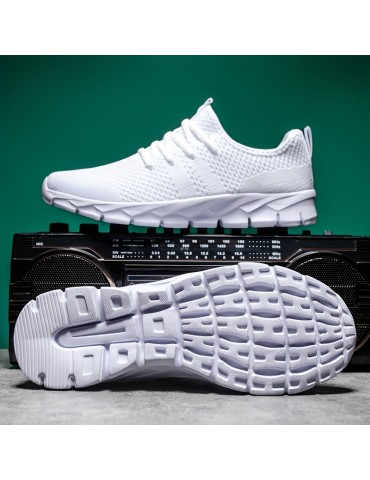 Women's Breathable Flying Woven Sneakers, Casual Solid Color Running Shoes, Lightweight Lace Up Athletic Shoes