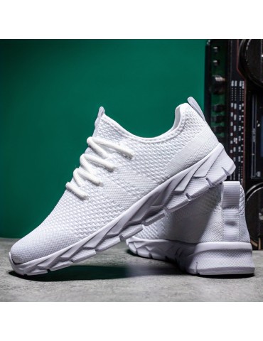 Women's Breathable Flying Woven Sneakers, Casual Solid Color Running Shoes, Lightweight Lace Up Athletic Shoes