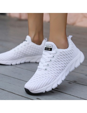 Women's Breathable Knit Sneakers, Casual Lace Up Outdoor Shoes, Lightweight Low Top Walking Shoes