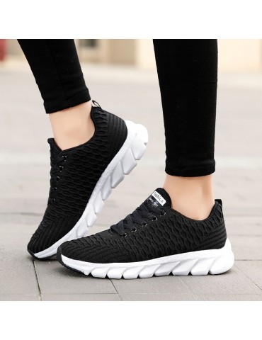 Women's Breathable Knit Sneakers, Casual Lace Up Outdoor Shoes, Lightweight Low Top Walking Shoes
