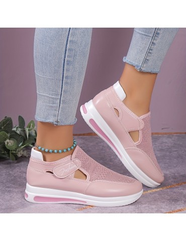 Women's Knitted Sports Shoes, Breathable Round Toe Cut-out Chunky Shoes, Casual Outdoor Walking Shoes