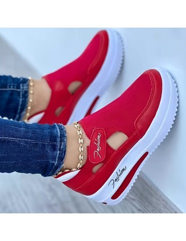 Women's Solid Color Platform Sneakers, Flying Woven Low Top Breathable Casual Shoes, Women's Comfy Shoes