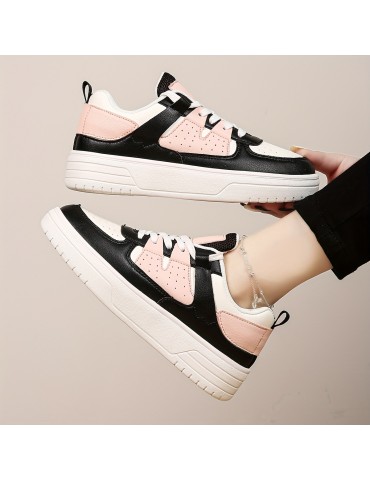 Women's Stylish Flat Sneakers, Casual Alce Up Outdoor Shoes, Women's Comfortable Low Top Shoes