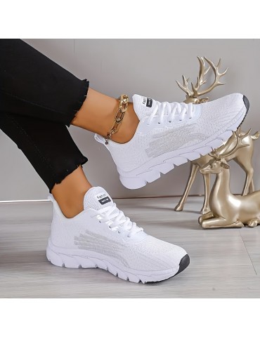 Women's Solid Color Casual Sneakers, Lace Up Comfy Breathable Soft Sole Shoes, Lightweight Low-top Running Shoes