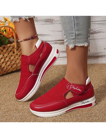 Women's Breathable Knit Platform Sneakers, Casual Hook & Loop Outdoor Shoes, Comfortable Cutout Shoes